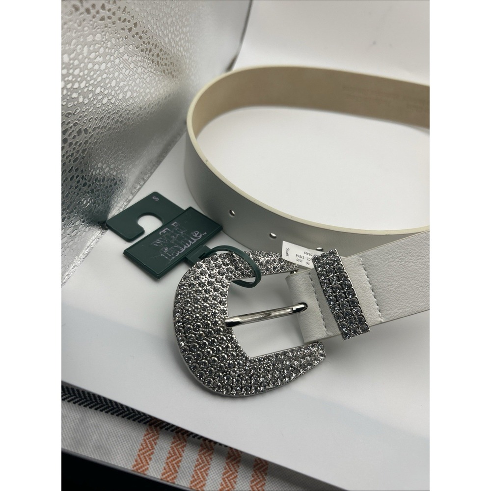 Wild Fable White Rhinestone Western Belt Small S Sparkle Buckle‎ Y2K Bling NWT